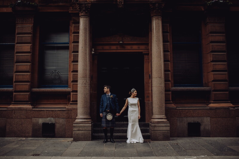 Bride and groom on their wedding day