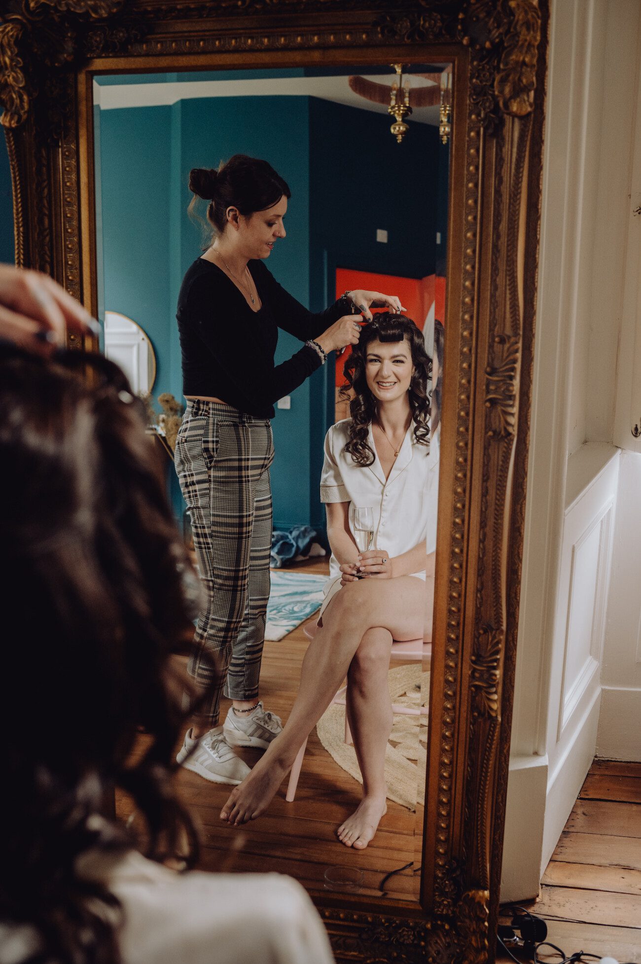 Bride with hairstylist