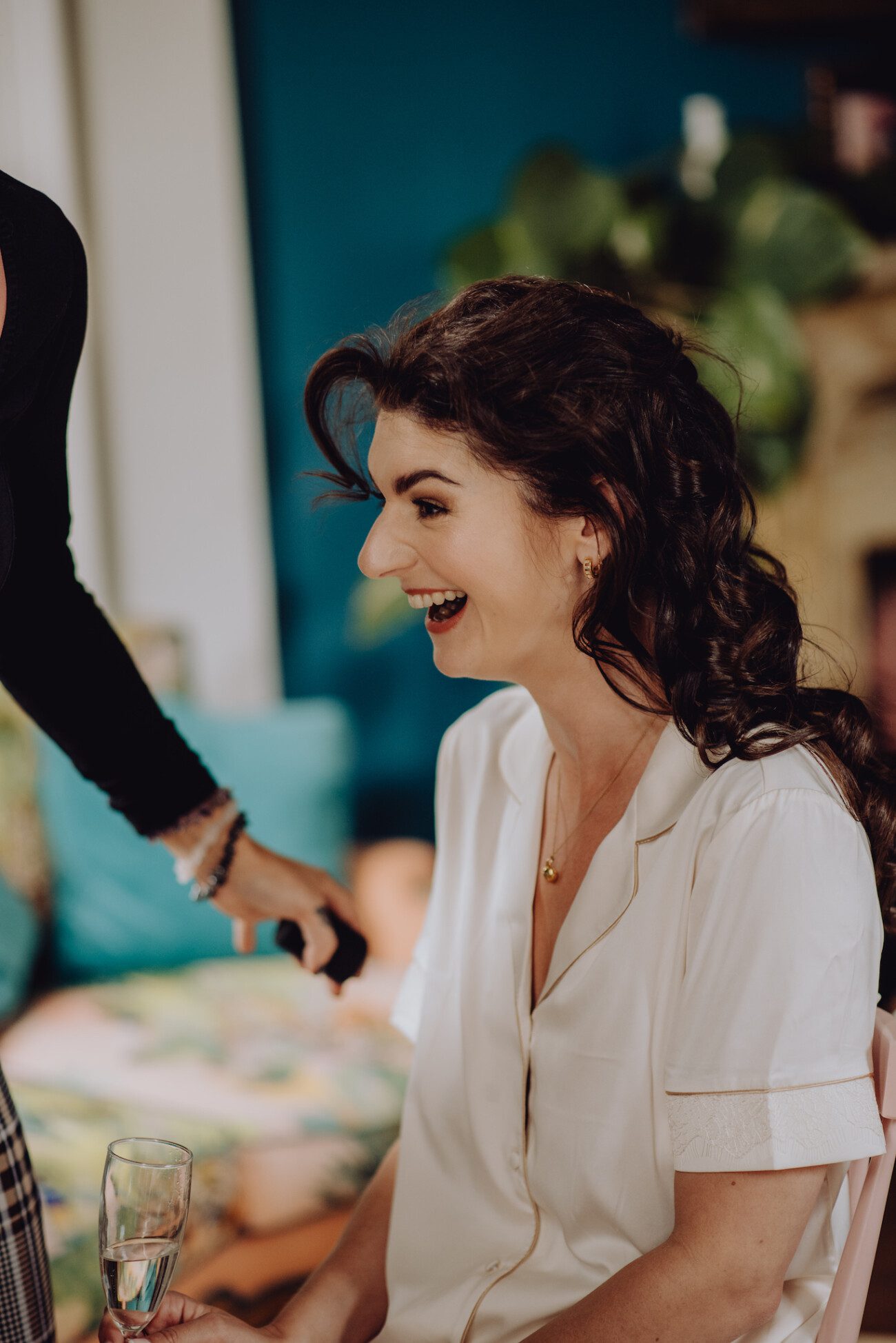 Bride laughing