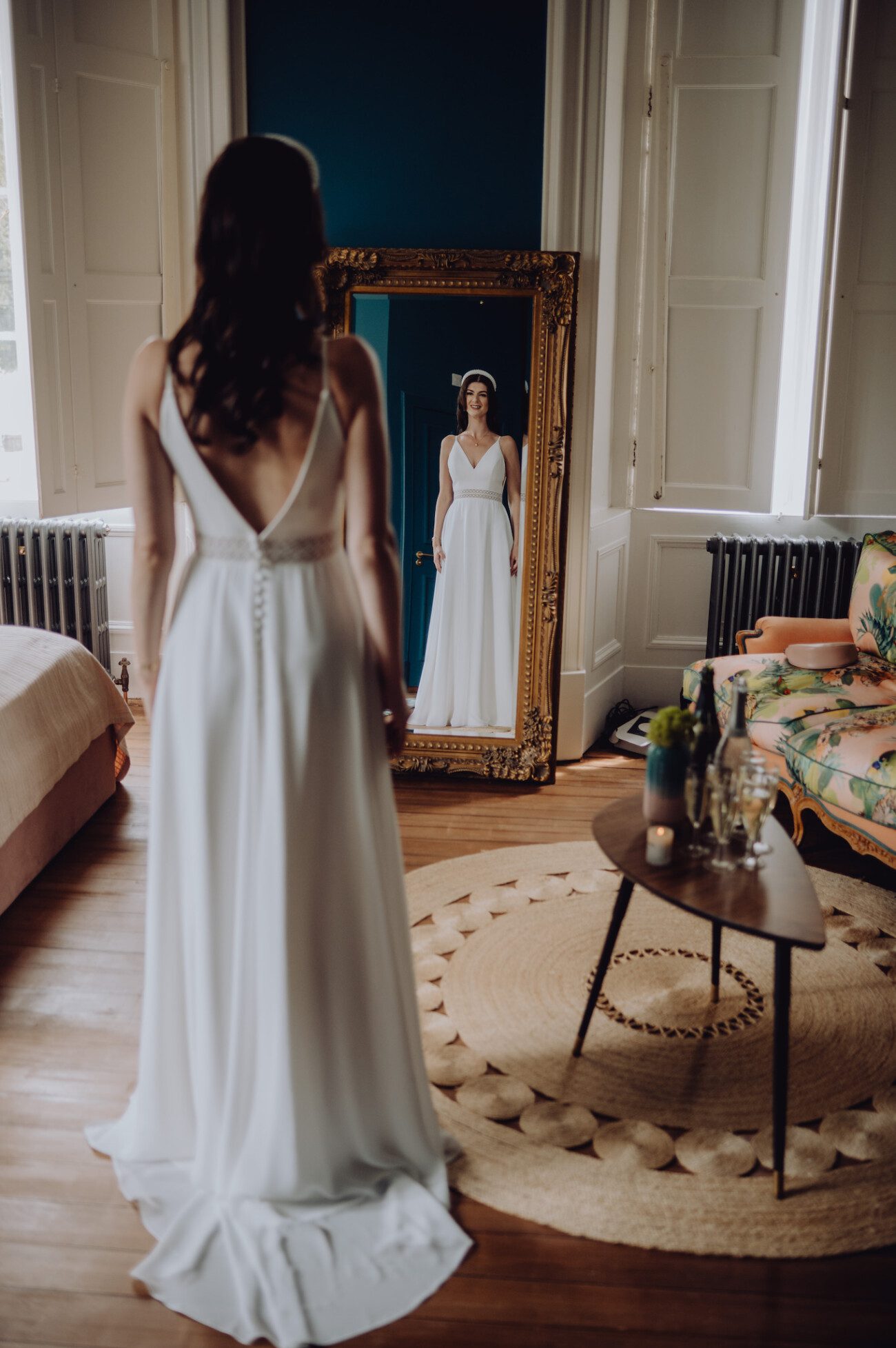 Bride looking in the mirror